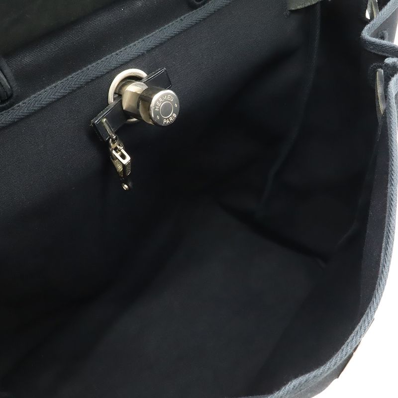 Hermes Herbag GM 2-Way Shoulder Bag Crossbody Toile Officier Leather Black