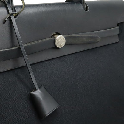Hermes Herbag GM 2-Way Shoulder Bag Crossbody Toile Officier Leather Black