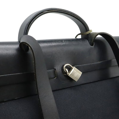 Hermes Herbag GM 2-Way Shoulder Bag Crossbody Toile Officier Leather Black