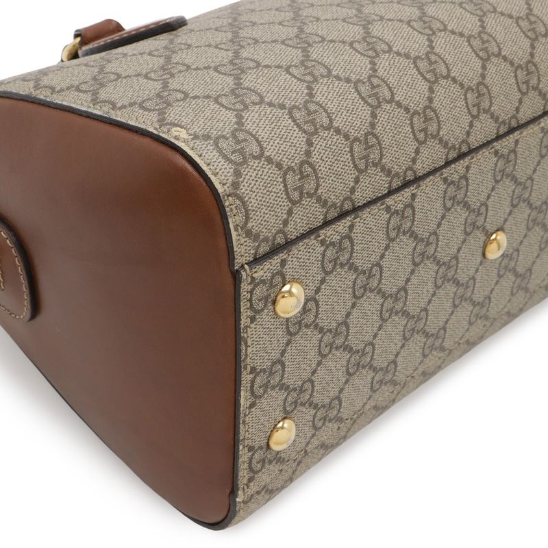 Gucci GG Supreme Mini Boston Bag 2-Way Leather Beige Brown Tea Gold