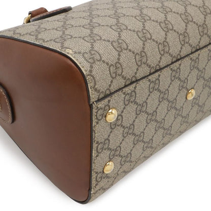 Gucci GG Supreme Mini Boston Bag 2-Way Leather Beige Brown Tea Gold