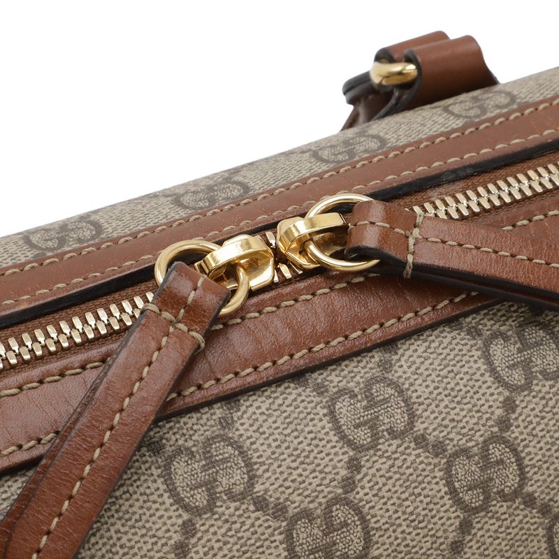 Gucci GG Supreme Mini Boston Bag 2-Way Leather Beige Brown Tea Gold