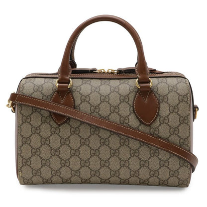 Gucci GG Supreme Mini Boston Bag 2-Way Leather Beige Brown Tea Gold