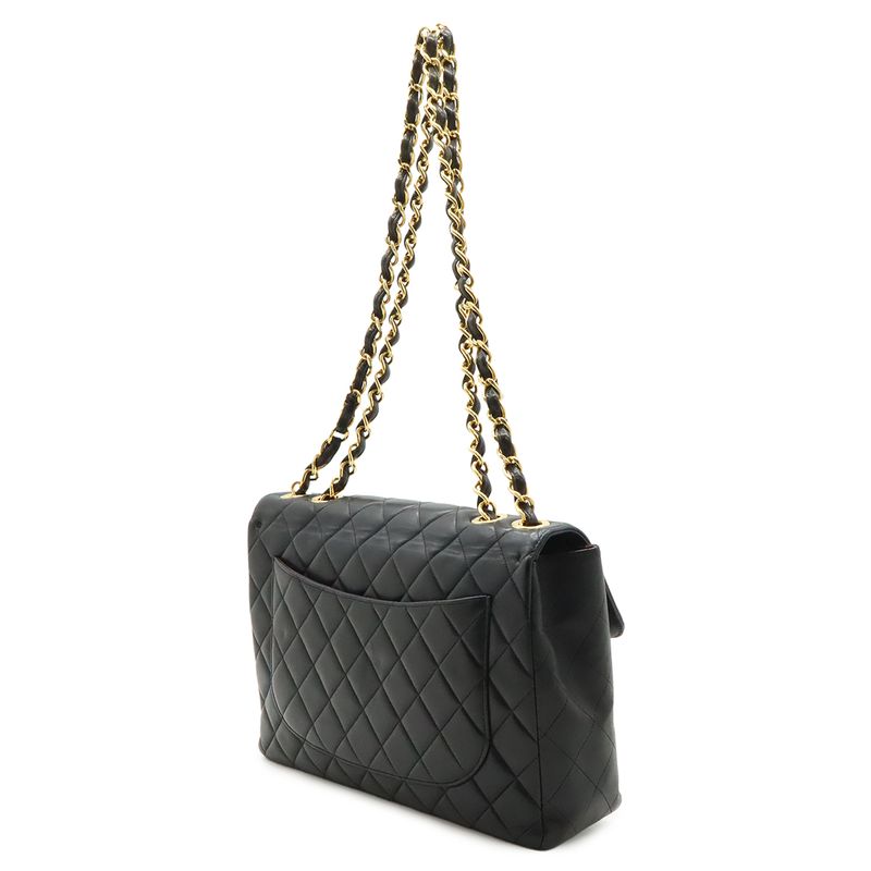 Chanel Quilted 30 Big CC Logo Chain Shoulder Bag Leather Black Gold