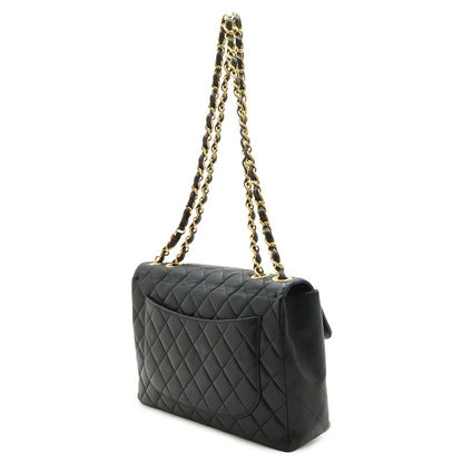 Chanel Quilted 30 Big CC Logo Chain Shoulder Bag Leather Black Gold