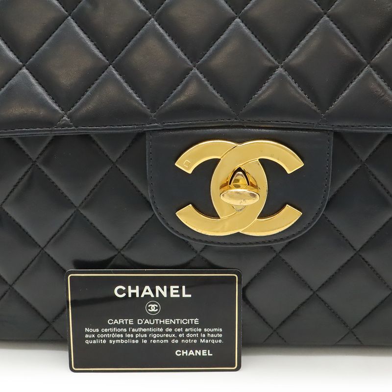 Chanel Quilted 30 Big CC Logo Chain Shoulder Bag Leather Black Gold