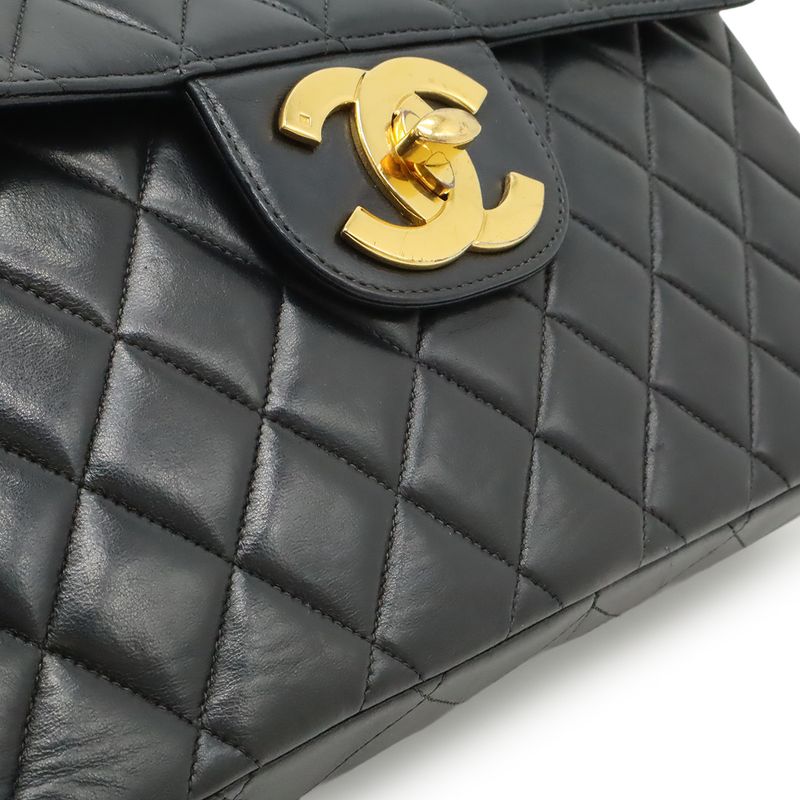 Chanel Quilted 30 Big CC Logo Chain Shoulder Bag Leather Black Gold