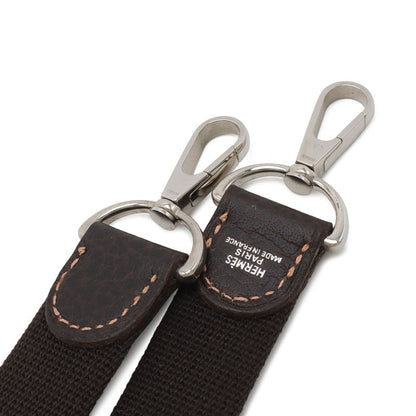 Hermes Shoulder Strap for Garden Party Canvas Leather Dark Brown Silver