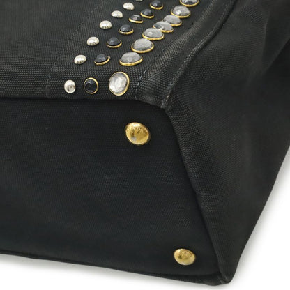Prada Canapa 2-Way Shoulder Bag Crossbody Bijoux Studded Canvas Nero Black