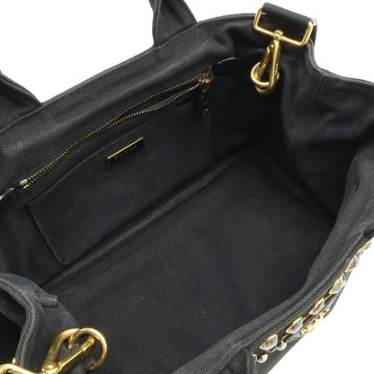 Prada Canapa 2-Way Shoulder Bag Crossbody Bijoux Studded Canvas Nero Black