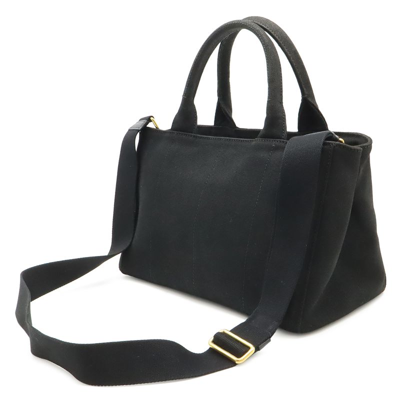 Prada Canapa 2-Way Shoulder Bag Crossbody Bijoux Studded Canvas Nero Black