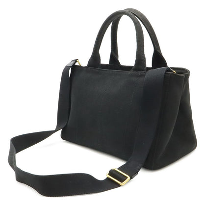 Prada Canapa 2-Way Shoulder Bag Crossbody Bijoux Studded Canvas Nero Black