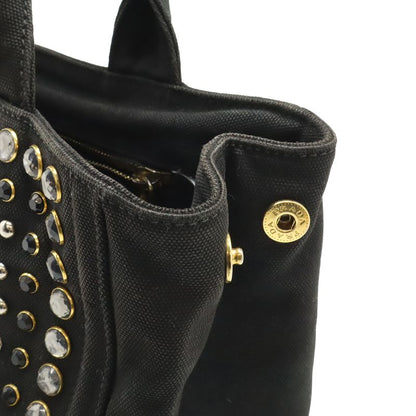 Prada Canapa 2-Way Shoulder Bag Crossbody Bijoux Studded Canvas Nero Black