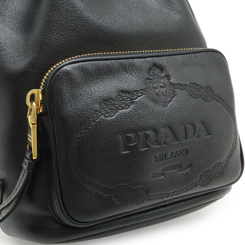 Prada Bucket Bag Drawstring 2-Way Leather Nero Black Gold