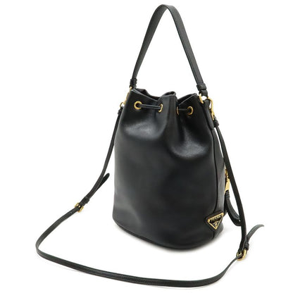 Prada Bucket Bag Drawstring 2-Way Leather Nero Black Gold