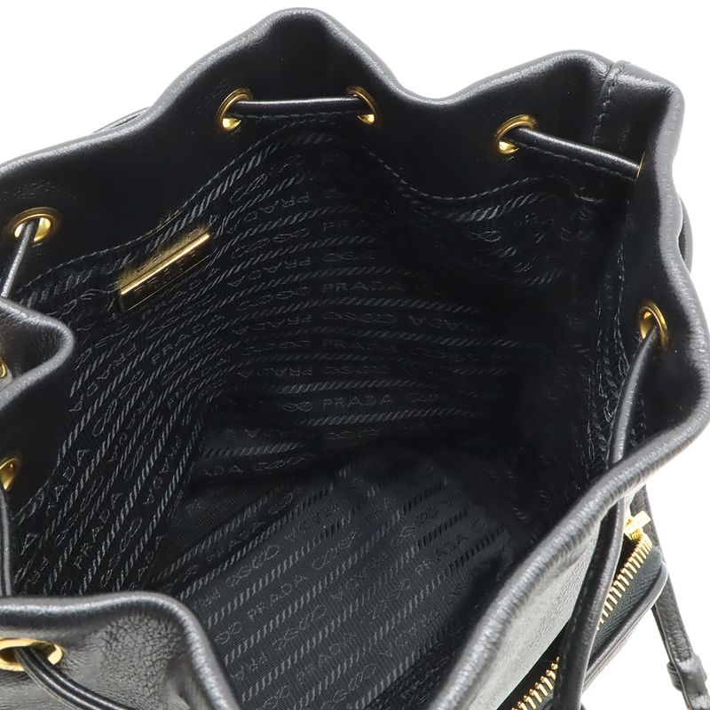 Prada Bucket Bag Drawstring 2-Way Leather Nero Black Gold