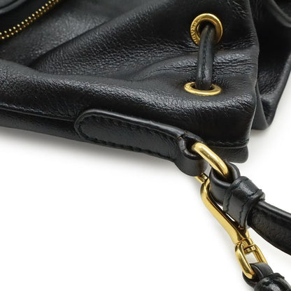 Prada Bucket Bag Drawstring 2-Way Leather Nero Black Gold