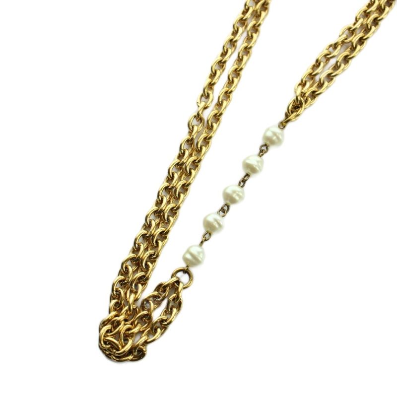Chanel Long Necklace 2 Logo Pearl Gold