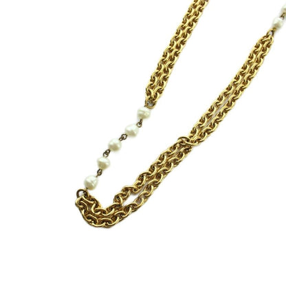 Chanel Long Necklace 2 Logo Pearl Gold