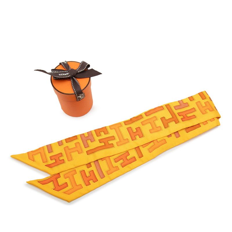 Hermes Twilly Yellow Multicolor Silk Scarf