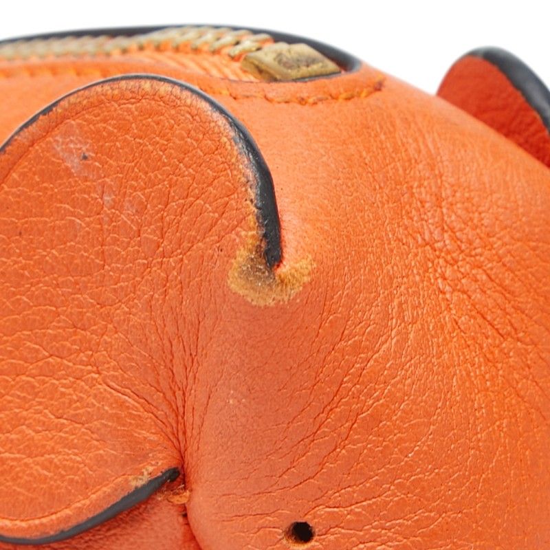 Loewe Elephant Motive Charm Key Holder Coin Purse Orange Leather Keychain