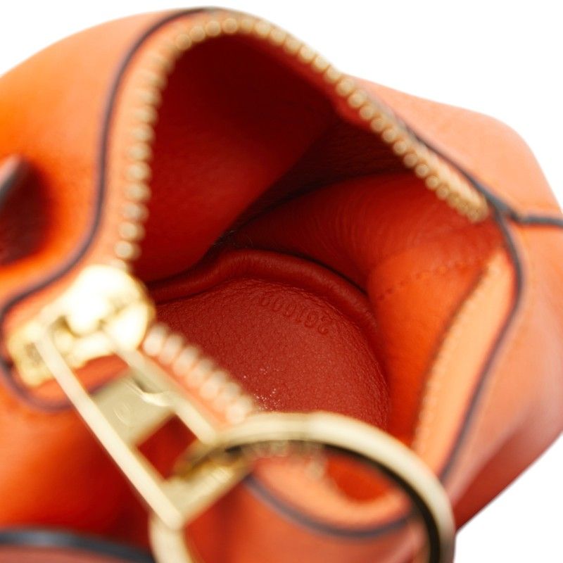 Loewe Elephant Motive Charm Key Holder Coin Purse Orange Leather Keychain