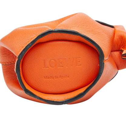 Loewe Elephant Motive Charm Key Holder Coin Purse Orange Leather Keychain