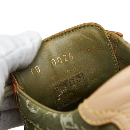 Louis Vuitton Monogram Sneakers 35.5 Beige Green Canvas Leather