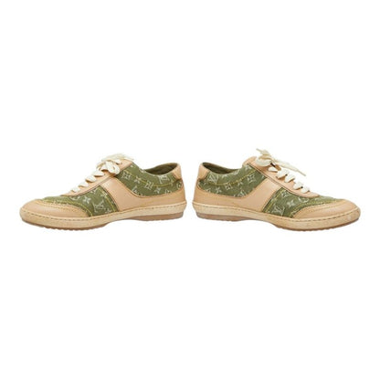 Louis Vuitton Monogram Sneakers 35.5 Beige Green Canvas Leather