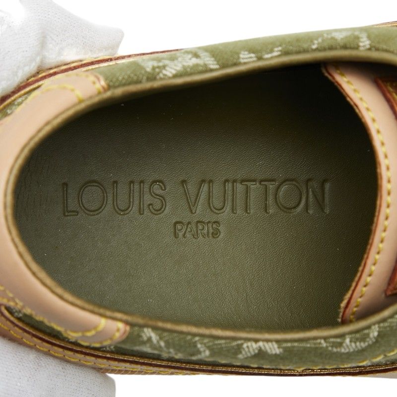 Louis Vuitton Monogram Sneakers 35.5 Beige Green Canvas Leather