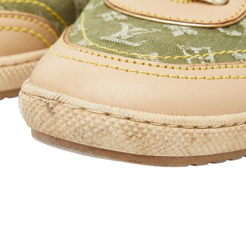 Louis Vuitton Monogram Sneakers 35.5 Beige Green Canvas Leather