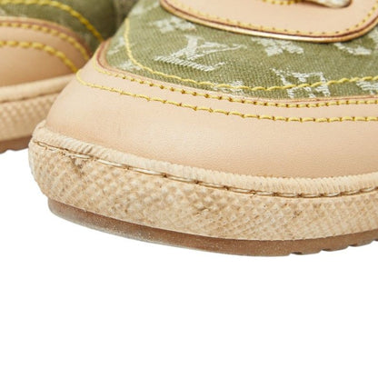 Louis Vuitton Monogram Sneakers 35.5 Beige Green Canvas Leather