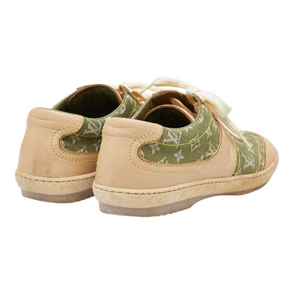 Louis Vuitton Monogram Sneakers 35.5 Beige Green Canvas Leather