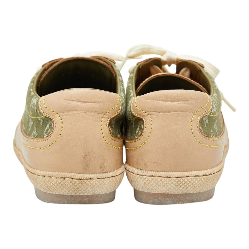 Louis Vuitton Monogram Sneakers 35.5 Beige Green Canvas Leather