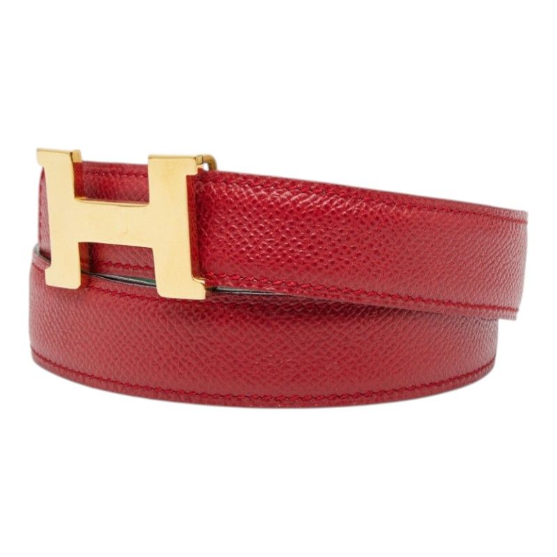 Hermes Constance Buckle Logo Reversible Belt 65 Red Green Gold Leather