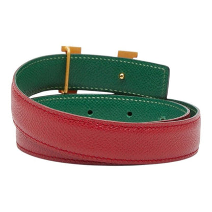 Hermes Constance Buckle Logo Reversible Belt 65 Red Green Gold Leather