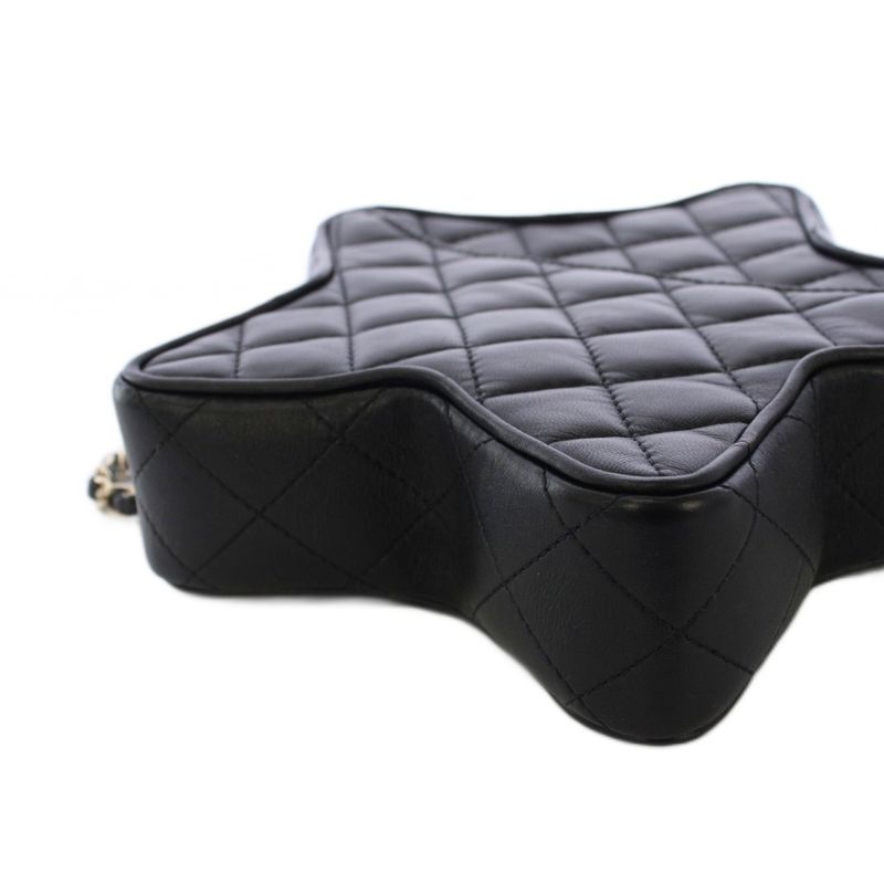Chanel Cruise Collection Star Quilted Chain Shoulder Bag CC Logo Black KH