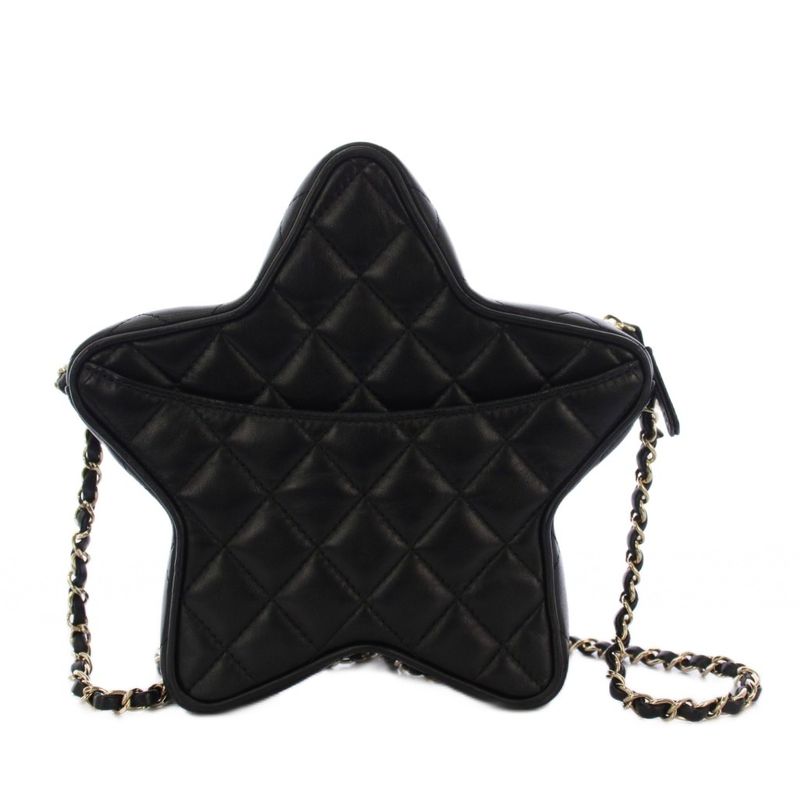 Chanel Cruise Collection Star Quilted Chain Shoulder Bag CC Logo Black KH