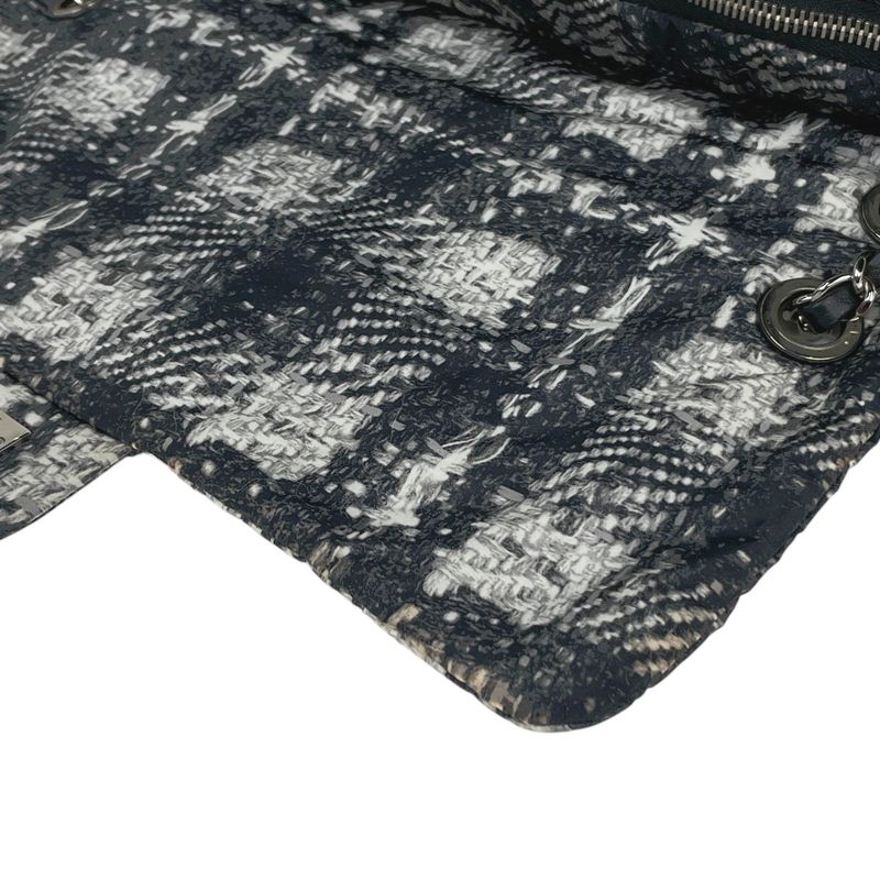 Chanel CC Logo Chain Shoulder Bag Tweed Pattern Bag Nylon Black White