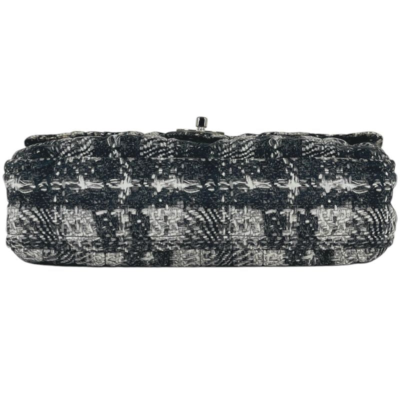 Chanel CC Logo Chain Shoulder Bag Tweed Pattern Bag Nylon Black White
