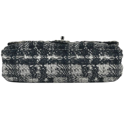 Chanel CC Logo Chain Shoulder Bag Tweed Pattern Bag Nylon Black White