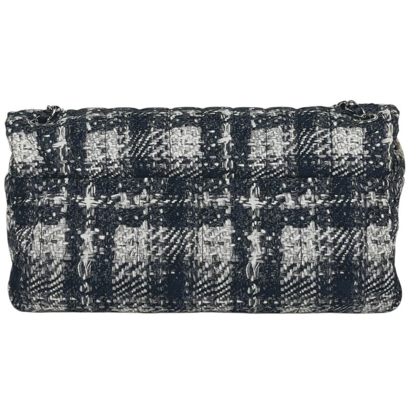 Chanel CC Logo Chain Shoulder Bag Tweed Pattern Bag Nylon Black White
