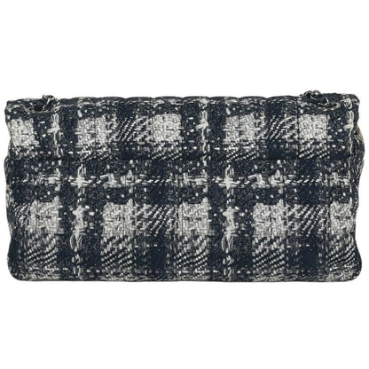 Chanel CC Logo Chain Shoulder Bag Tweed Pattern Bag Nylon Black White