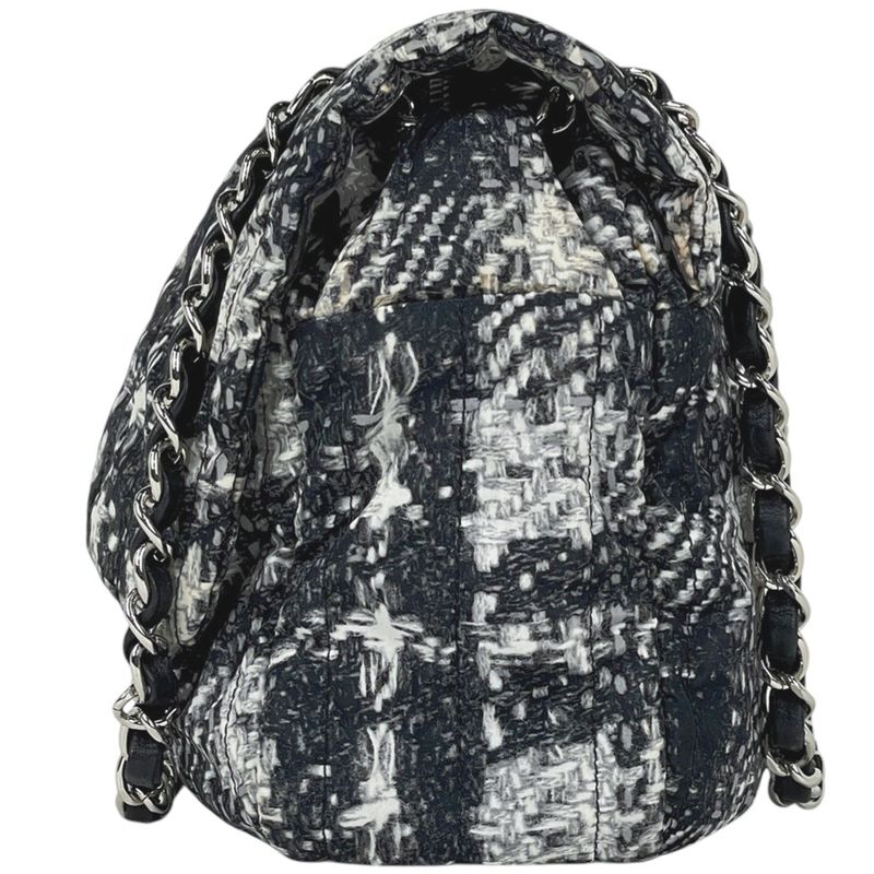 Chanel CC Logo Chain Shoulder Bag Tweed Pattern Bag Nylon Black White