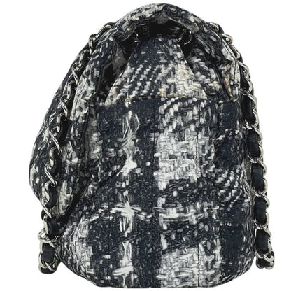 Chanel CC Logo Chain Shoulder Bag Tweed Pattern Bag Nylon Black White