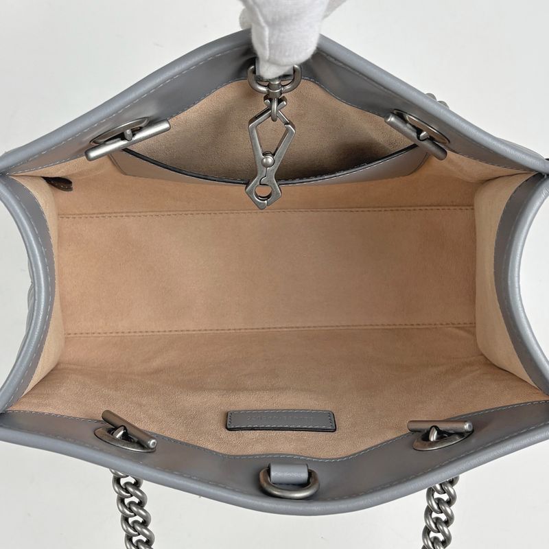 Gucci GG Marmont Small Tote Chain Quilted Leather Gray