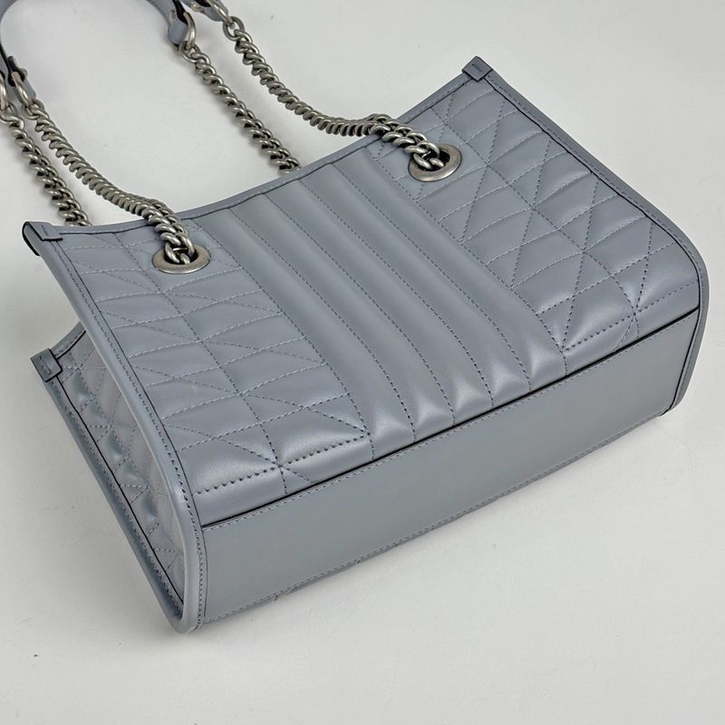 Gucci GG Marmont Small Tote Chain Quilted Leather Gray