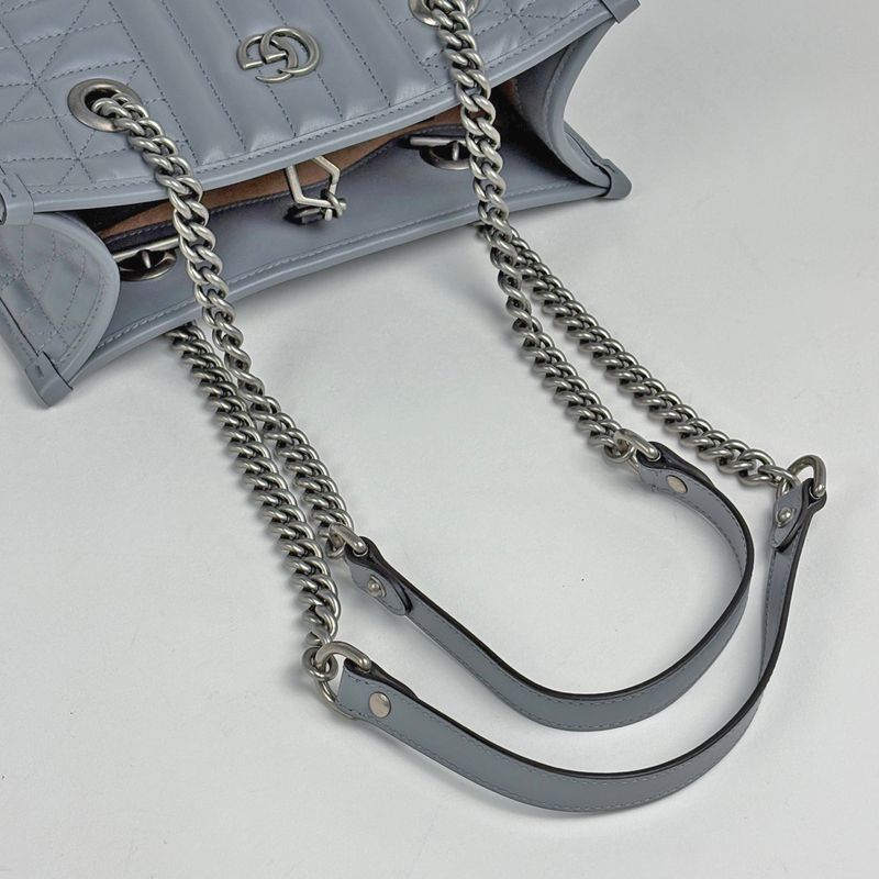 Gucci GG Marmont Small Tote Chain Quilted Leather Gray