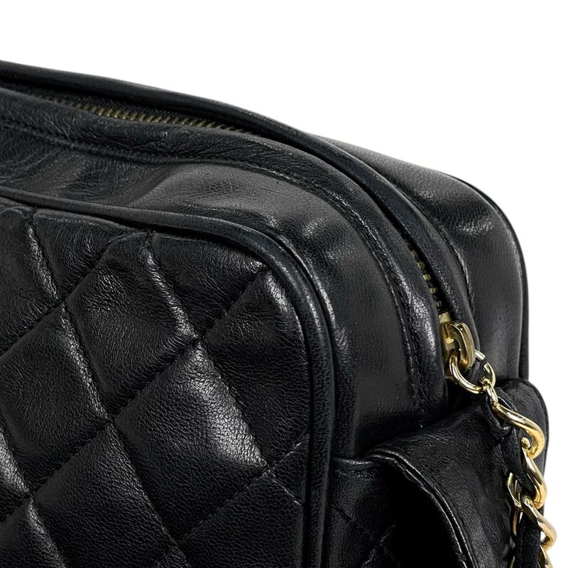 Chanel CC Logo Fringe Shoulder Bag Tassel Quilted Leather Black