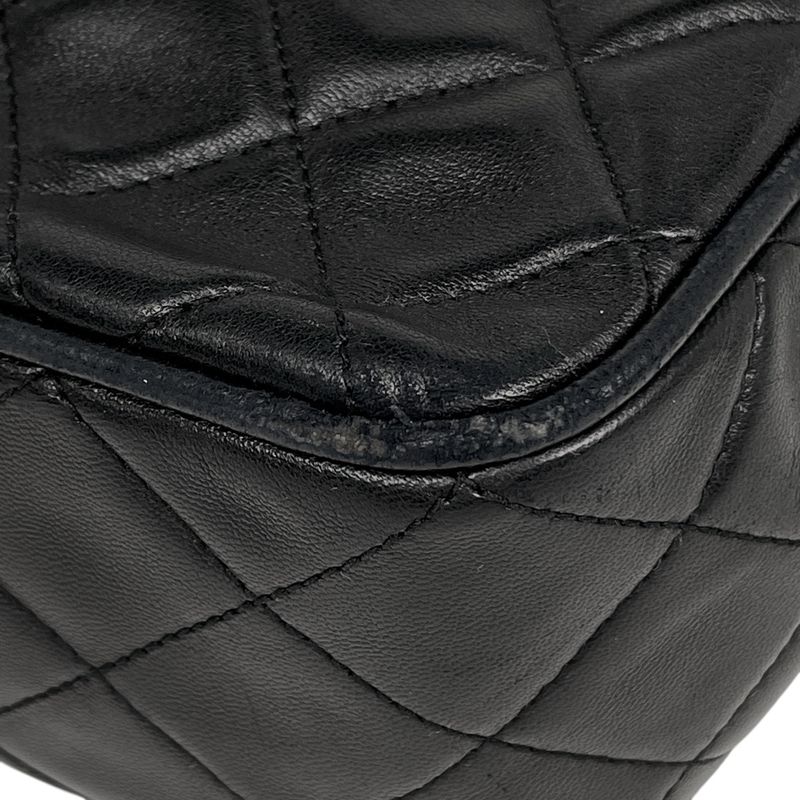 Chanel CC Logo Fringe Shoulder Bag Tassel Quilted Leather Black